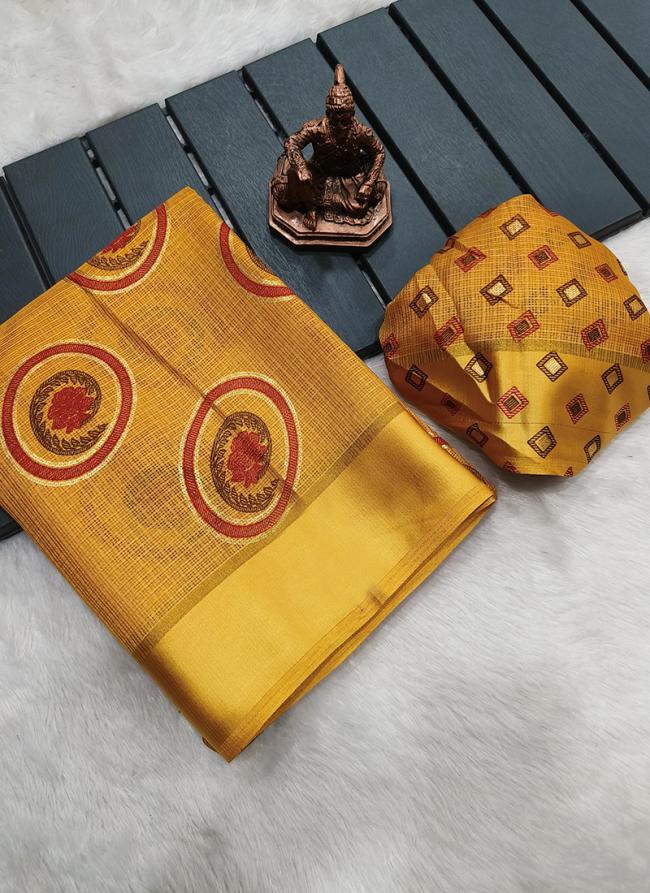 Satin Mustard Casual Wear Foil Printed Saree